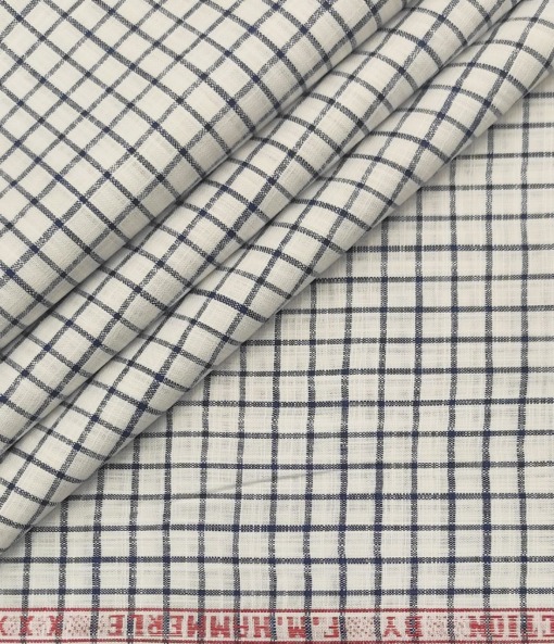 F.M. Hammerle Men's Cotton Checks  Unstitched Shirting Fabric (White)