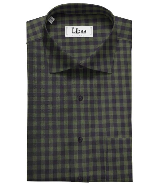 Tessitura Monti Men's Giza Cotton Checks  Unstitched Shirting Fabric (Dark Blue & Green)