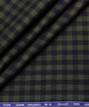 Tessitura Monti Men's Giza Cotton Checks  Unstitched Shirting Fabric (Dark Blue & Green)