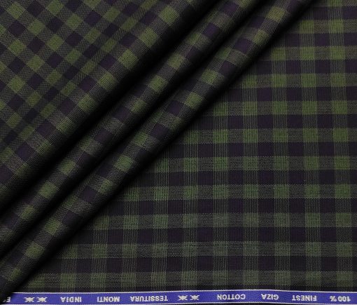 Tessitura Monti Men's Giza Cotton Checks  Unstitched Shirting Fabric (Dark Blue & Green)