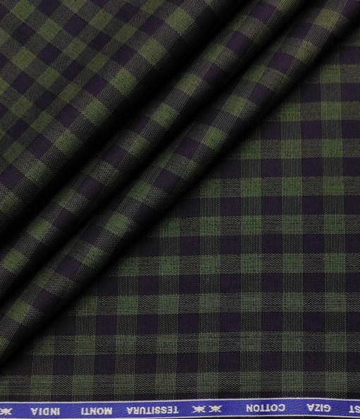 Tessitura Monti Men's Giza Cotton Checks  Unstitched Shirting Fabric (Dark Blue & Green)