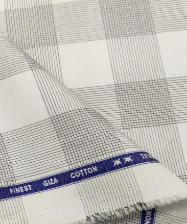 Tessitura Monti Men's Giza Cotton Checks  Unstitched Shirting Fabric (White)