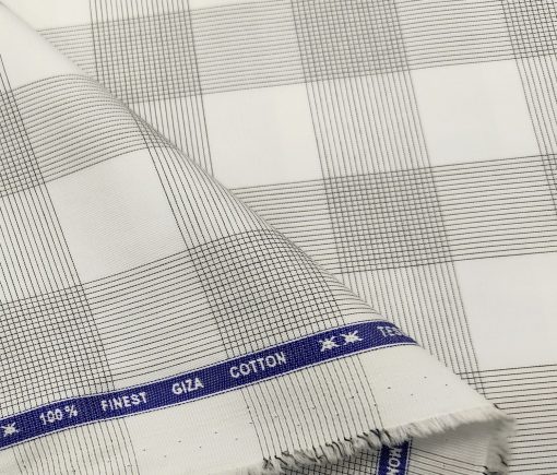 Tessitura Monti Men's Giza Cotton Checks  Unstitched Shirting Fabric (White)