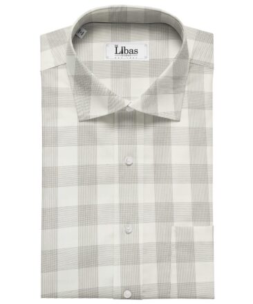 Tessitura Monti Men's Giza Cotton Checks  Unstitched Shirting Fabric (White)