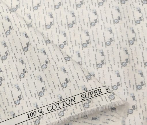 Pee Gee Men's Cotton Printed  Unstitched Shirting Fabric (White & Grey)