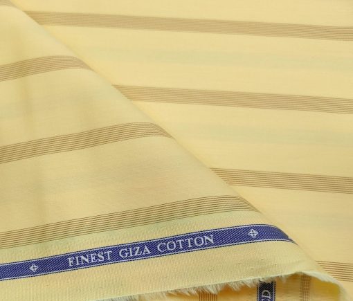 Soktas Men's Giza Cotton Striped  Unstitched Shirting Fabric (Blonde Yellow)