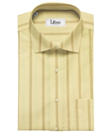 Soktas Men's Giza Cotton Striped  Unstitched Shirting Fabric (Blonde Yellow)