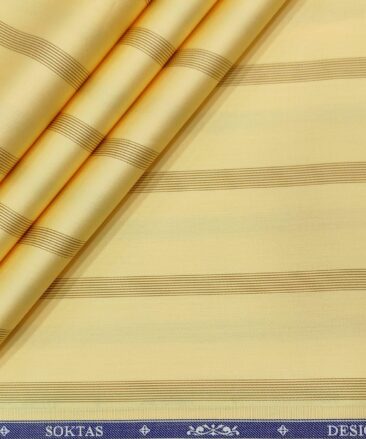 Soktas Men's Giza Cotton Striped  Unstitched Shirting Fabric (Blonde Yellow)