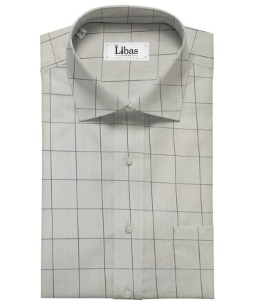 Soktas Men's Giza Cotton Checks  Unstitched Shirting Fabric (Light Grey)