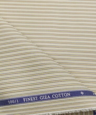 Soktas Men's Giza Cotton Striped  Unstitched Shirting Fabric (Milky White & Brown)