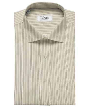 Soktas Men's Giza Cotton Striped  Unstitched Shirting Fabric (Milky White & Brown)