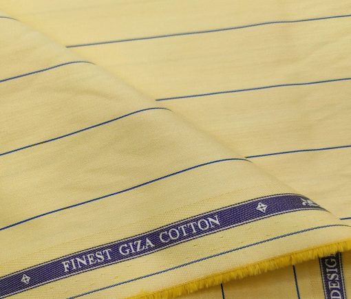 Soktas Men's Giza Cotton Striped  Unstitched Shirting Fabric (Yellow)