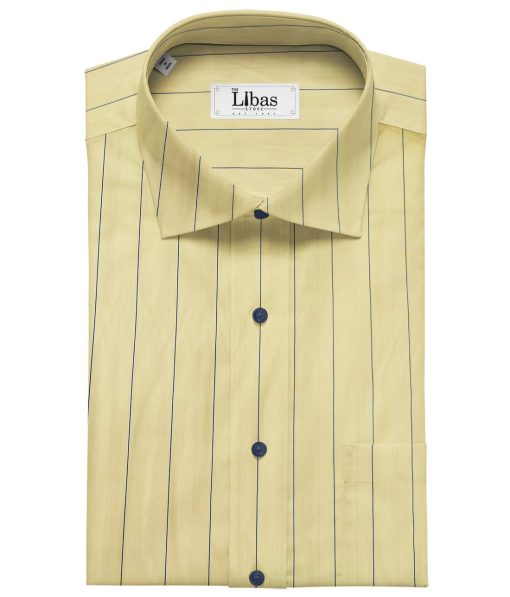 Soktas Men's Giza Cotton Striped  Unstitched Shirting Fabric (Yellow)