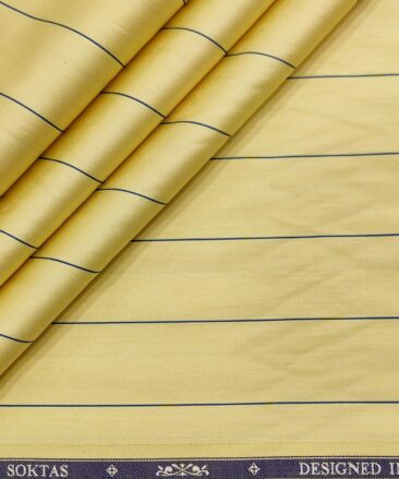 Soktas Men's Giza Cotton Striped  Unstitched Shirting Fabric (Yellow)