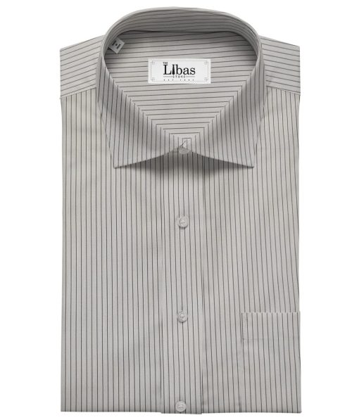 Soktas Men's Giza Cotton Striped  Unstitched Shirting Fabric (Light Grey)