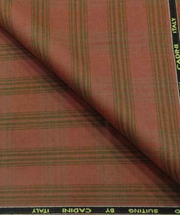 Cadini Men's Wool Checks Super 90's Unstitched Suiting Fabric (Bronze Orange)