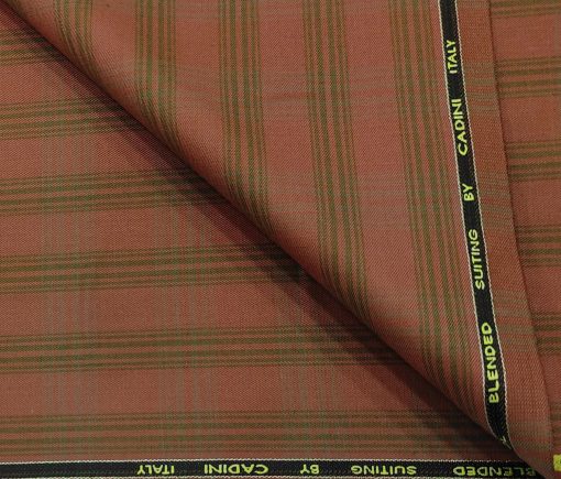 Cadini Men's Wool Checks Super 90's Unstitched Suiting Fabric (Bronze Orange)