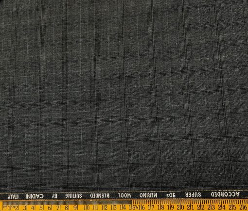 Cadini Men's Wool Checks Super 90's Unstitched Suiting Fabric (Dark Grey)