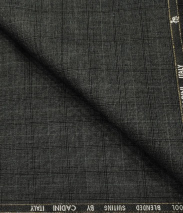 Cadini Men's Wool Checks Super 90's Unstitched Suiting Fabric (Dark Grey)