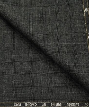 Cadini Men's Wool Checks Super 90's Unstitched Suiting Fabric (Dark Grey)