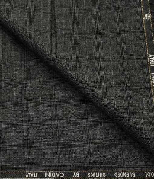 Cadini Men's Wool Checks Super 90's Unstitched Suiting Fabric (Dark Grey)