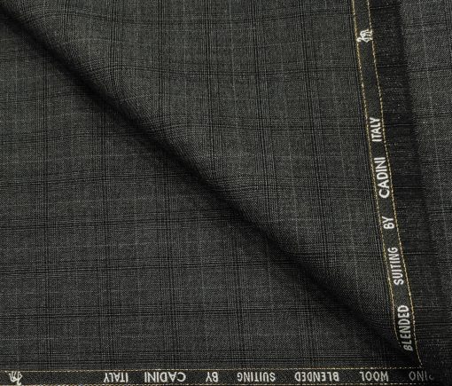 Cadini Men's Wool Checks Super 90's Unstitched Suiting Fabric (Dark Grey)