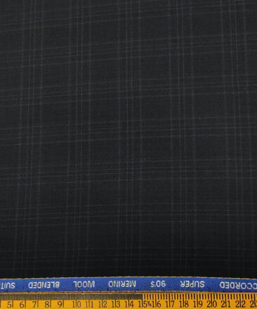 Cadini Men's Wool Checks Super 90's Unstitched Suiting Fabric (Dark Navy Blue)