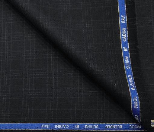 Cadini Men's Wool Checks Super 90's Unstitched Suiting Fabric (Dark Navy Blue)