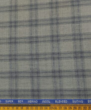 Cadini Men's Wool Checks Super 90's Unstitched Suiting Fabric (Light Grey)