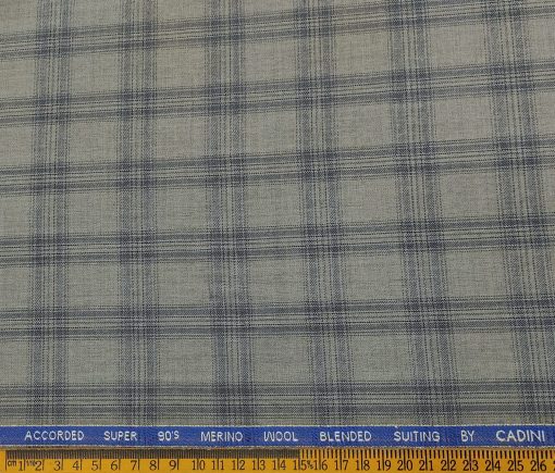 Cadini Men's Wool Checks Super 90's Unstitched Suiting Fabric (Light Grey)