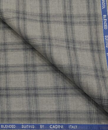 Cadini Men's Wool Checks Super 90's Unstitched Suiting Fabric (Light Grey)