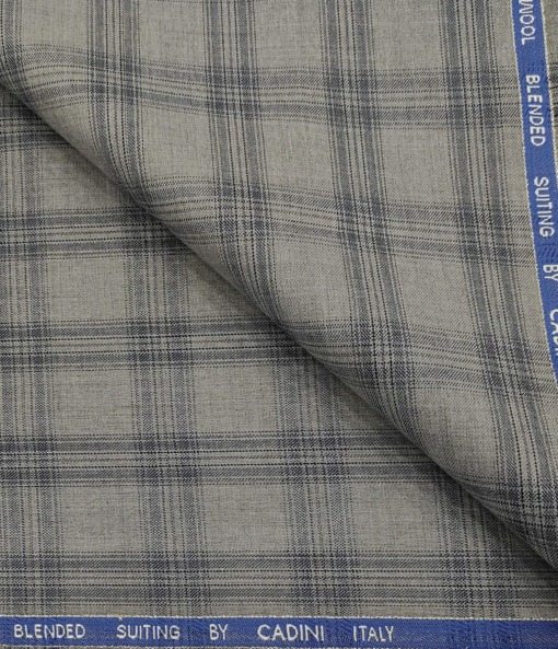 Cadini Men's Wool Checks Super 90's Unstitched Suiting Fabric (Light Grey)