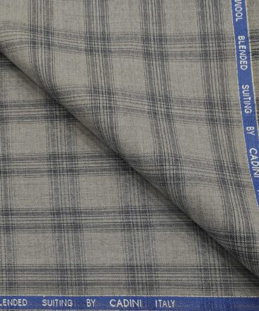 Cadini Men's Wool Checks Super 90's Unstitched Suiting Fabric (Light Grey)