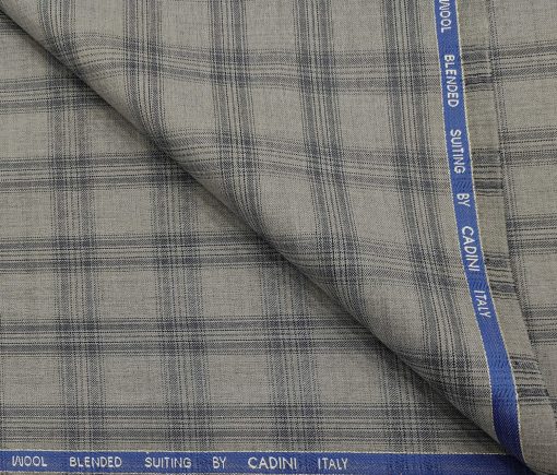 Cadini Men's Wool Checks Super 90's Unstitched Suiting Fabric (Light Grey)