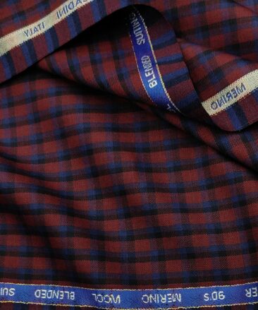 Cadini Men's Wool Checks Super 90's Unstitched Suiting Fabric (Red & Blue)