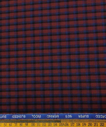 Cadini Men's Wool Checks Super 90's Unstitched Suiting Fabric (Red & Blue)