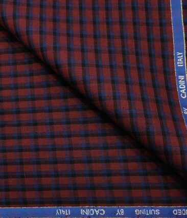 Cadini Men's Wool Checks Super 90's Unstitched Suiting Fabric (Red & Blue)