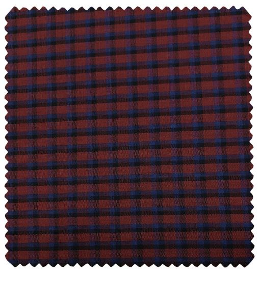 Cadini Men's Wool Checks Super 90's Unstitched Suiting Fabric (Red & Blue)