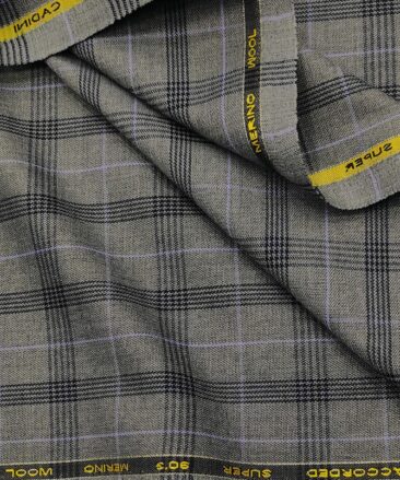 Cadini Men's Wool Checks Super 90's Unstitched Suiting Fabric (Worsted Grey)