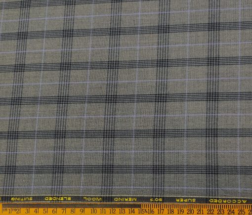 Cadini Men's Wool Checks Super 90's Unstitched Suiting Fabric (Worsted Grey)