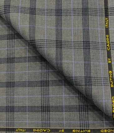 Cadini Men's Wool Checks Super 90's Unstitched Suiting Fabric (Worsted Grey)