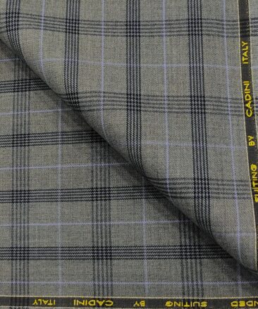 Cadini Men's Wool Checks Super 90's Unstitched Suiting Fabric (Worsted Grey)