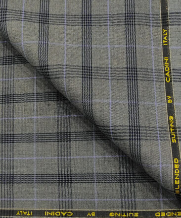 Cadini Men's Wool Checks Super 90's Unstitched Suiting Fabric (Worsted Grey)