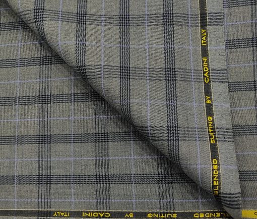 Cadini Men's Wool Checks Super 90's Unstitched Suiting Fabric (Worsted Grey)