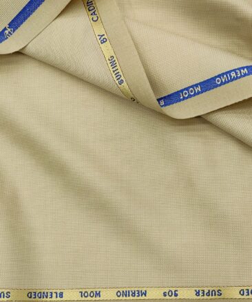 Cadini Men's Wool Structured Super 90's Unstitched Suiting Fabric (Buttermilk Beige)