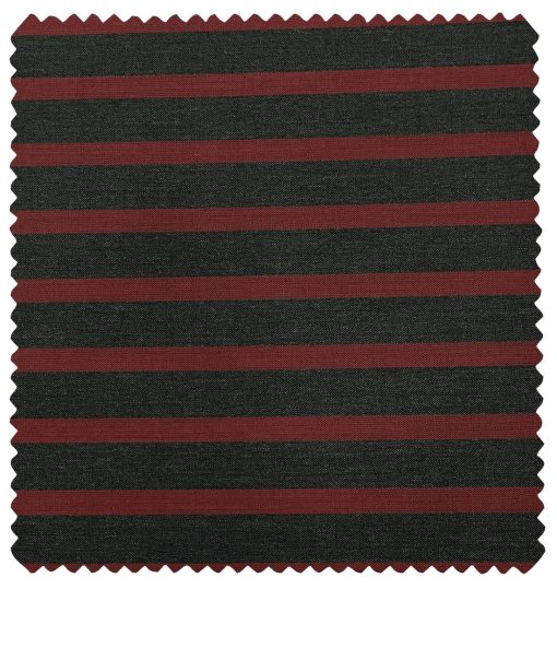 Cadini Men's Wool Striped Super 90's Unstitched Suiting Fabric (Dark Grey & Red)