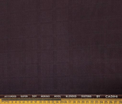 Cadini Men's Wool Checks Super 90's Unstitched Suiting Fabric (Dark Wine)