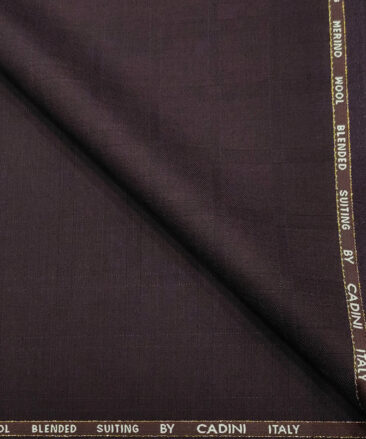 Cadini Men's Wool Checks Super 90's Unstitched Suiting Fabric (Dark Wine)