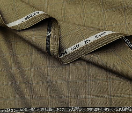 Cadini Men's Wool Checks Super 90's Unstitched Suiting Fabric (Khakhi)