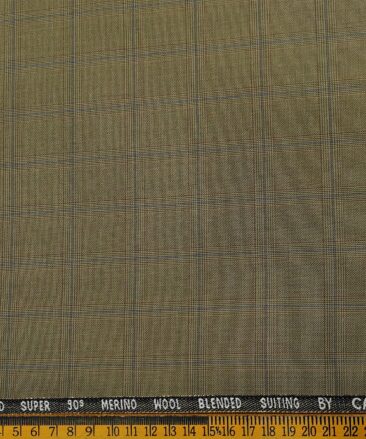 Cadini Men's Wool Checks Super 90's Unstitched Suiting Fabric (Khakhi)